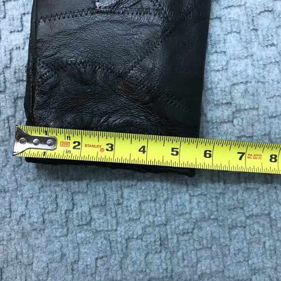 Leather Coat Mens Medium Black Belted Patchwork Trench Genuine Leather Overcoat - Picture 14 of 16